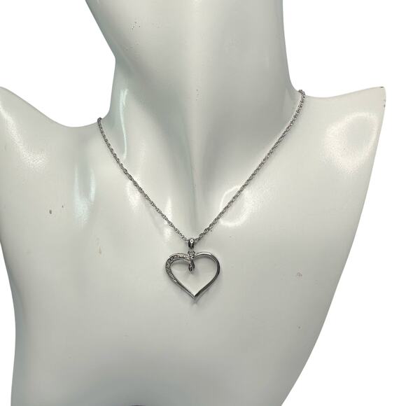 Heart Pendant with Diamond Accent - Rhodium Plated with 15" chain - Picture 10 of 12